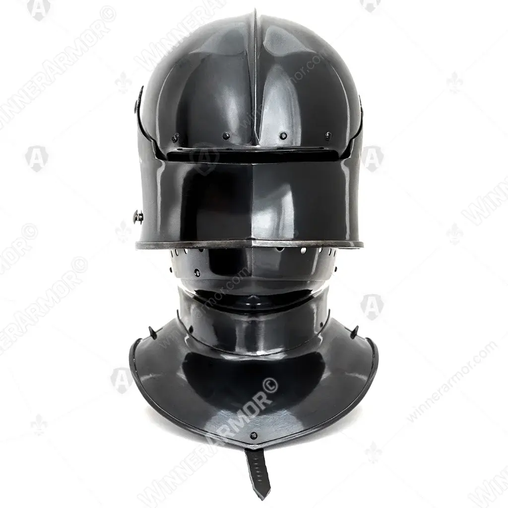 Blackened Sallet Helmet with Visor and Bevor