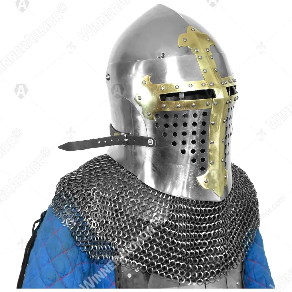 ROA helmet with brass cross for buhurt fights