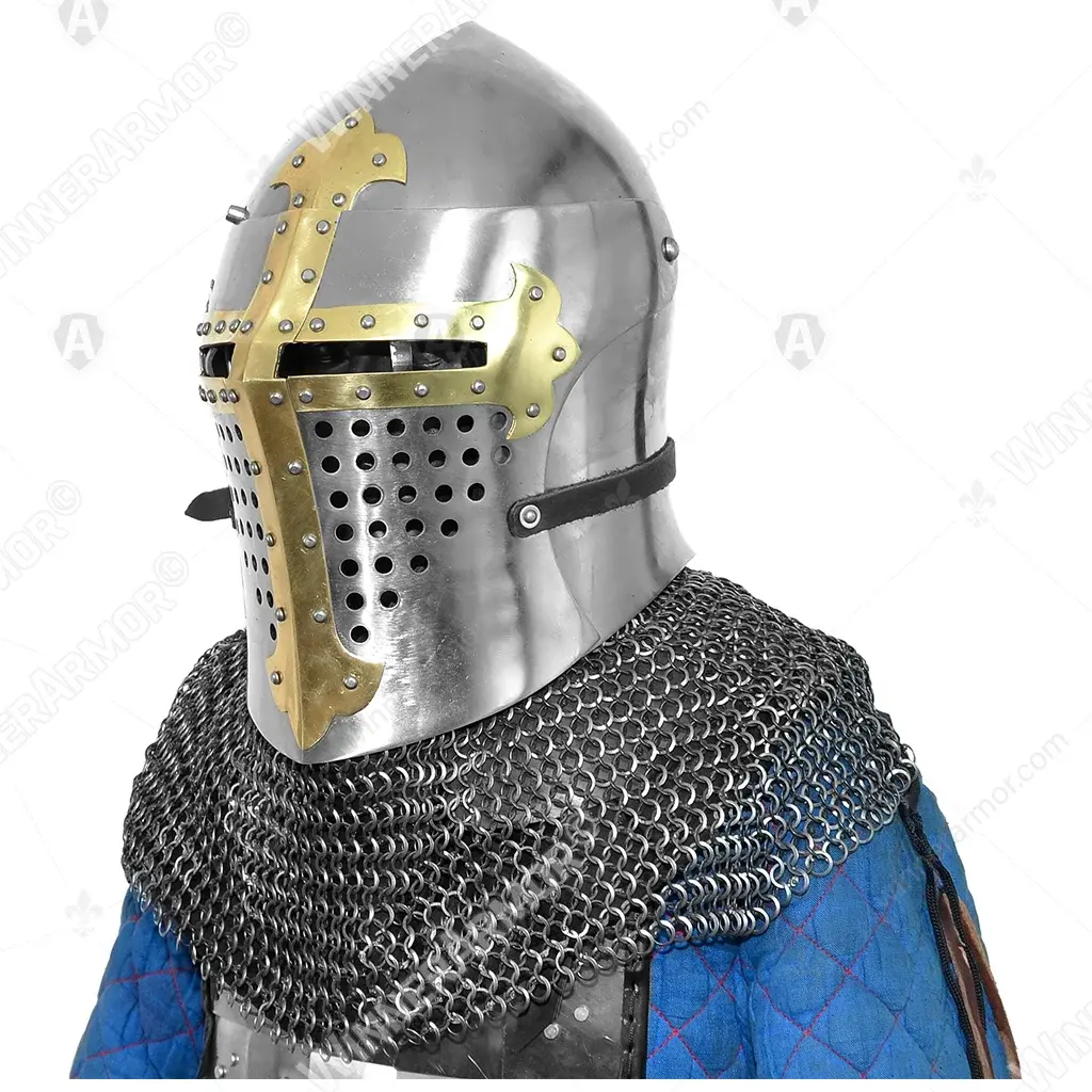 ROA helmet with brass cross for buhurt fights
