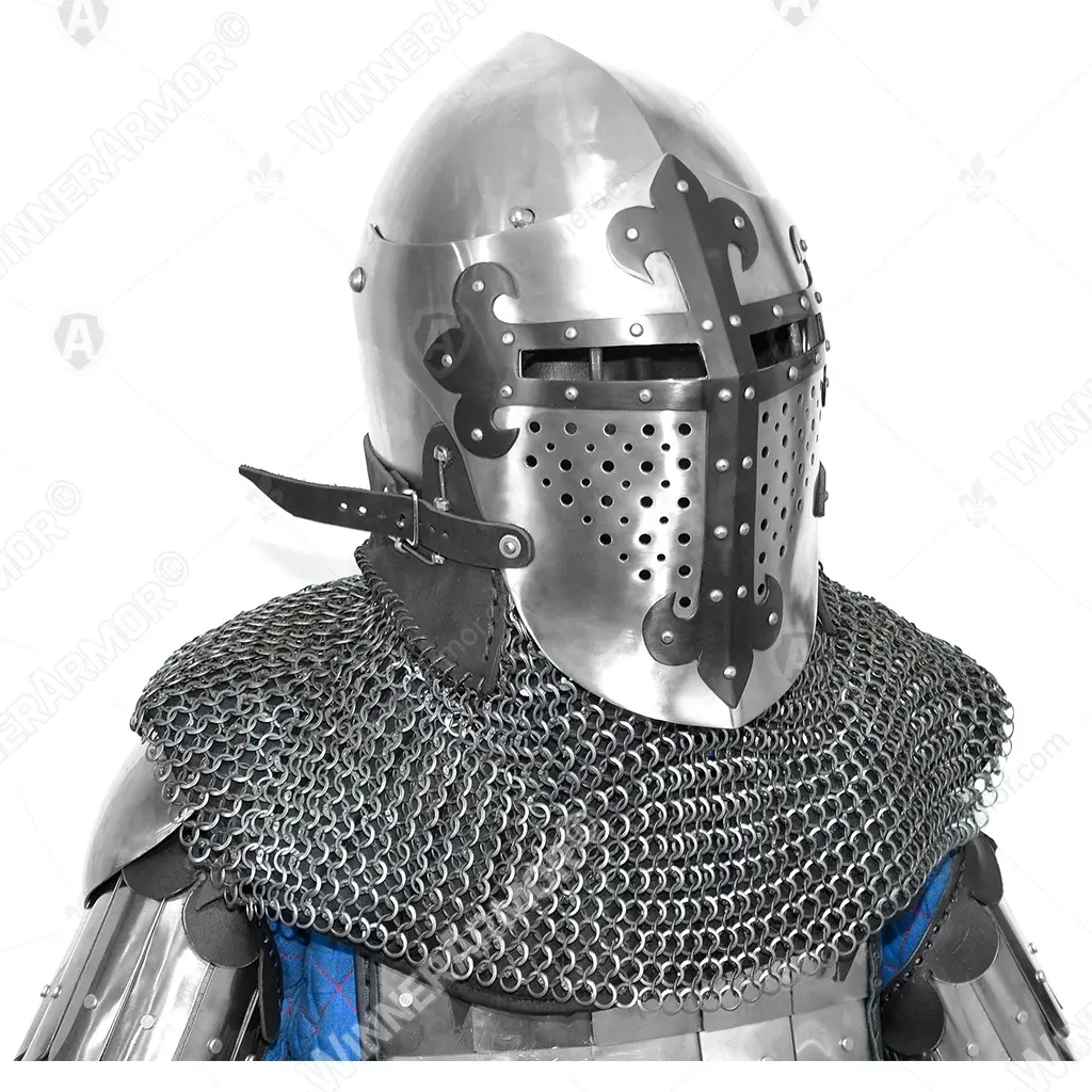 ROA helmet with black cross for buhurt