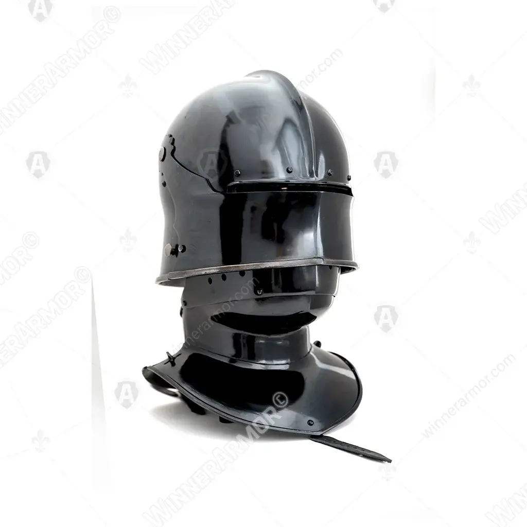 Blackened Sallet Helmet with Visor and Bevor