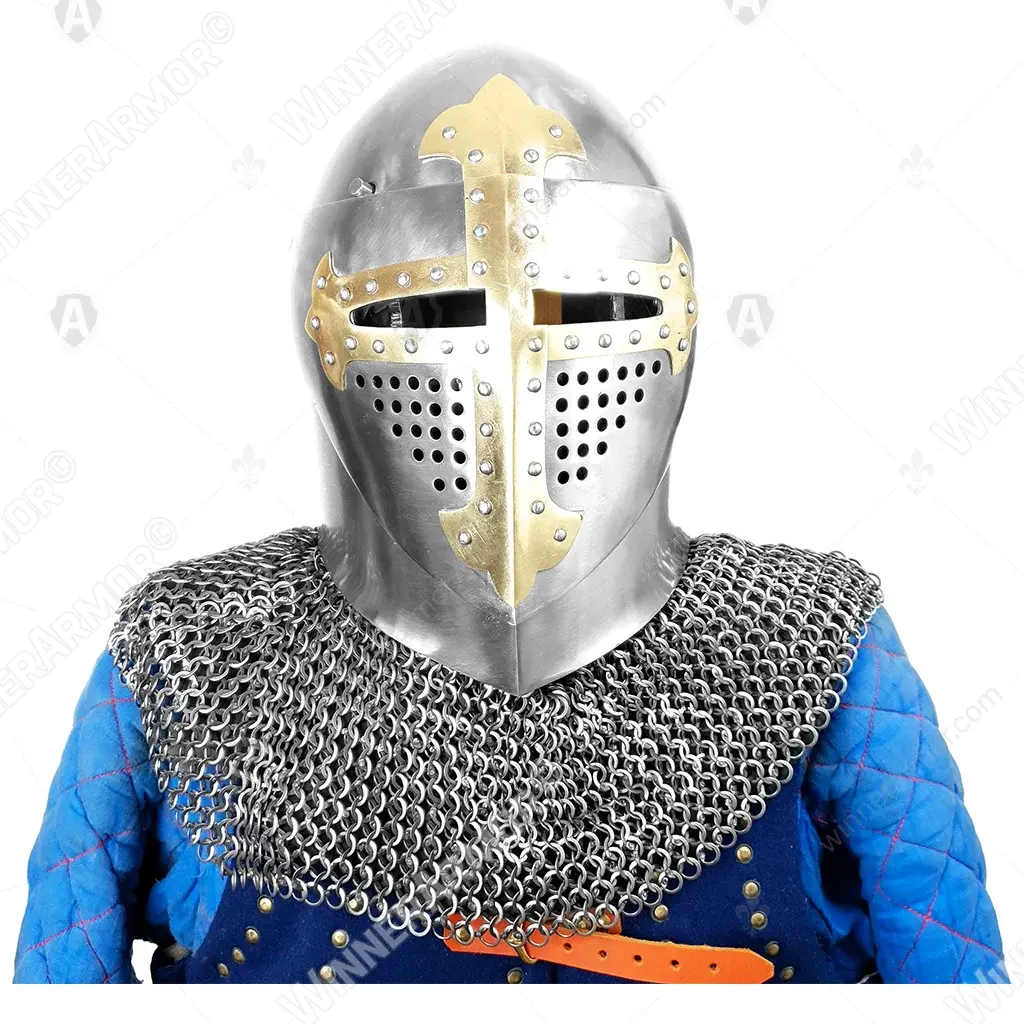 Sugarloaf Helm with Brass Cross for Buhurt