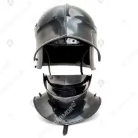 Blackened Sallet Helmet with Visor and Bevor