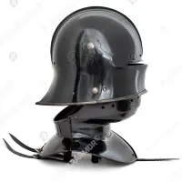 Blackened Sallet Helmet with Visor and Bevor
