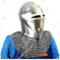 Sugarloaf Helm with Brass Cross for Buhurt