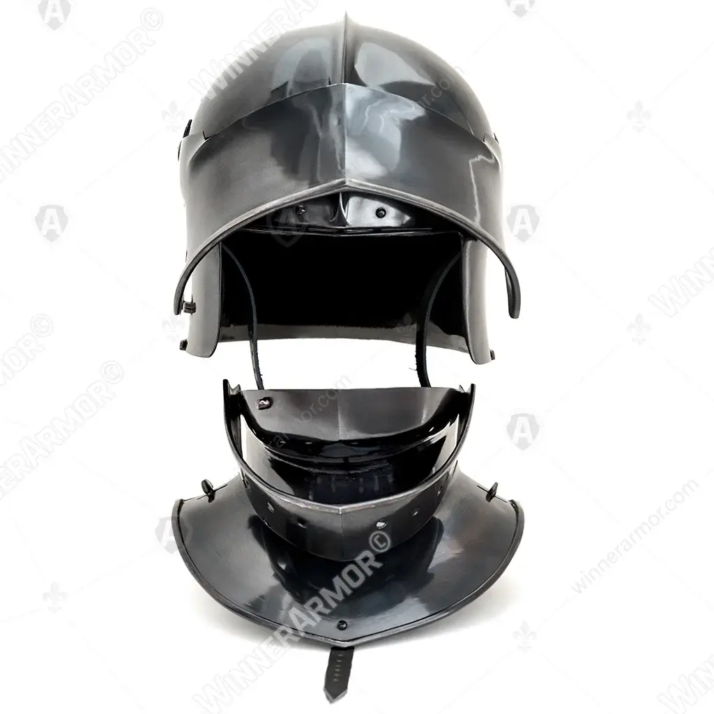 Blackened Sallet Helmet with Visor and Bevor
