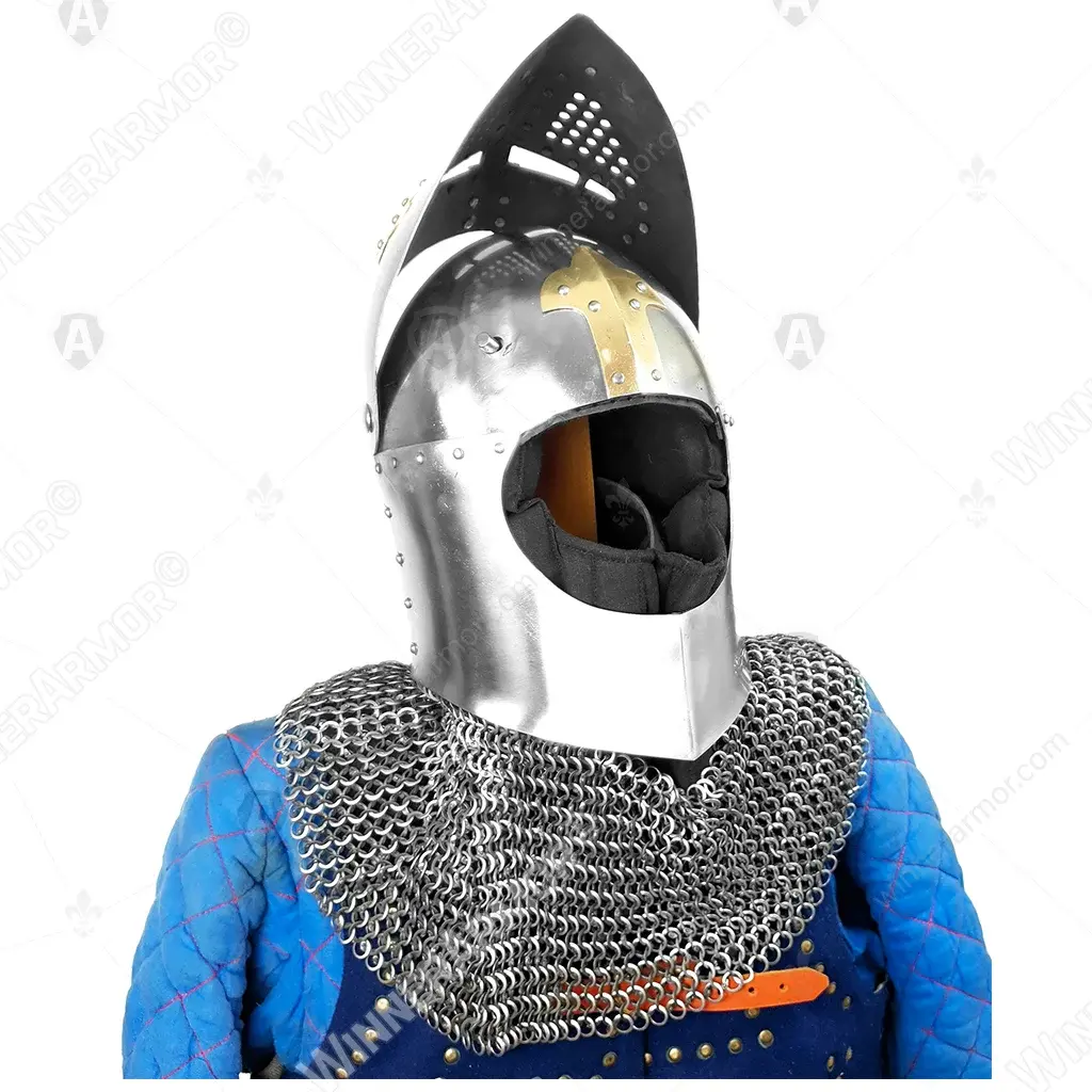 Sugarloaf Helm with Brass Cross for Buhurt