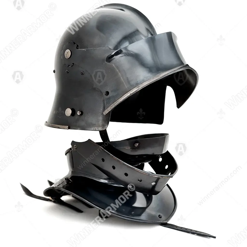 Blackened Sallet Helmet with Visor and Bevor