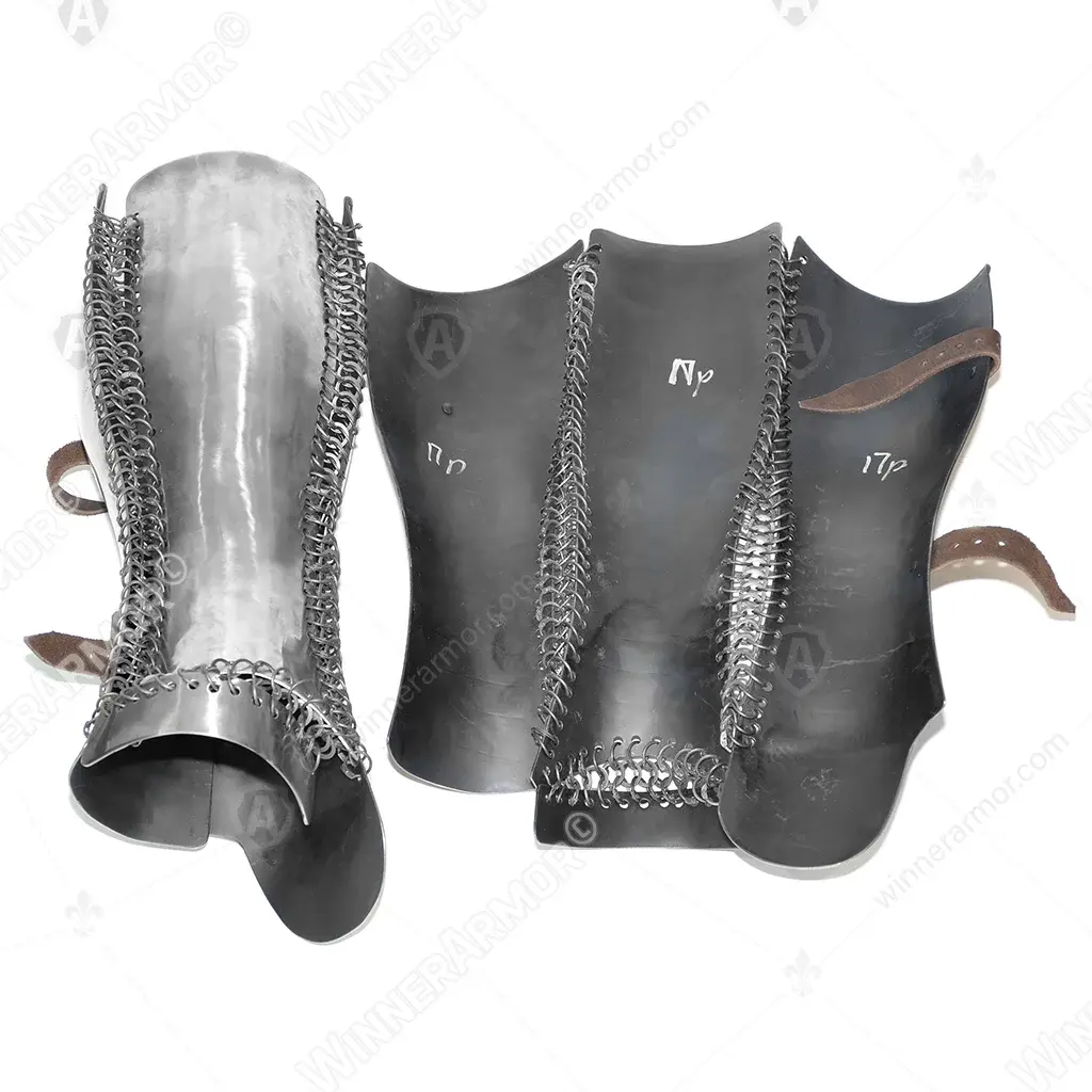 Anatomical Eastern Greaves with plate-and-mail lames