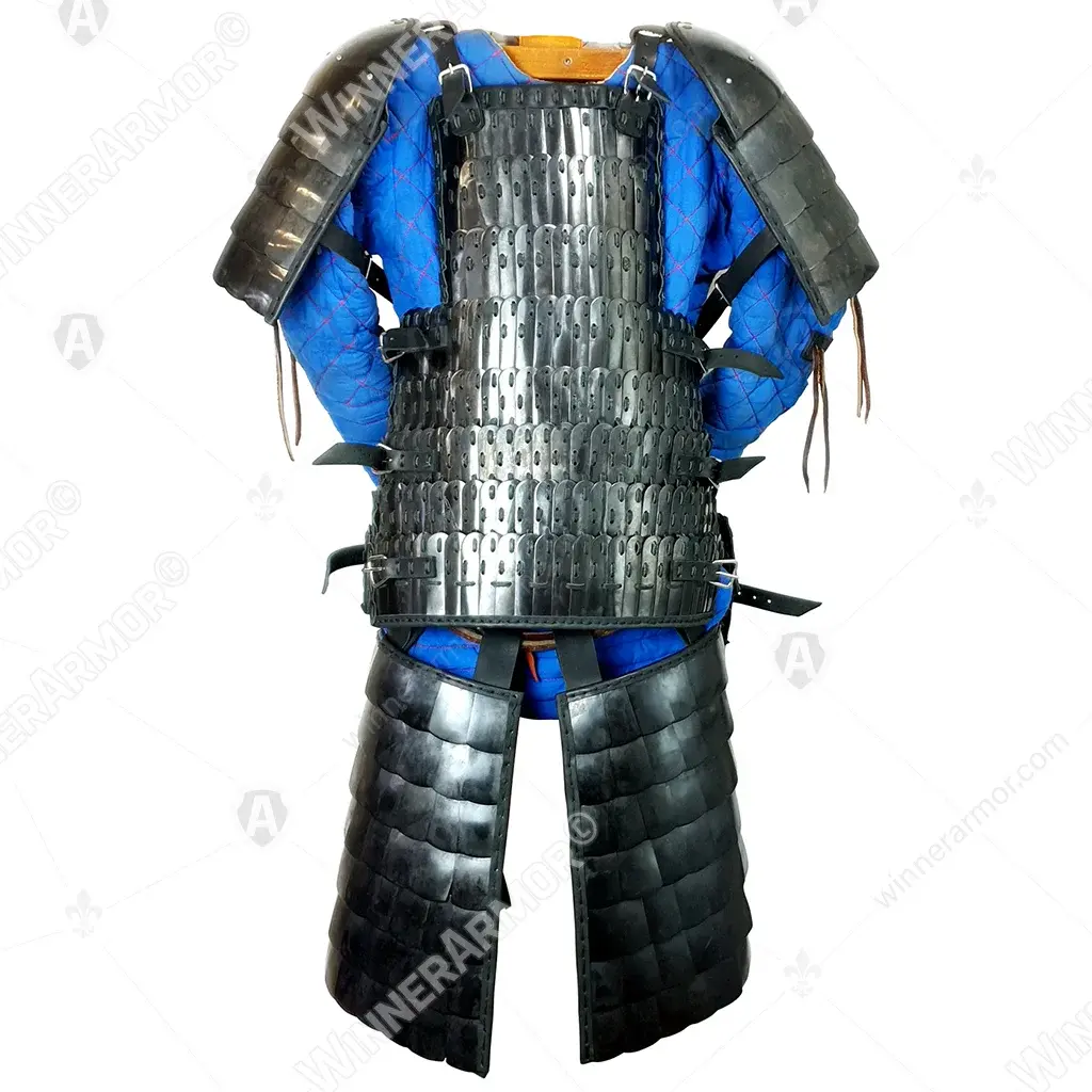 Blackened lamellar torso armor for full contact