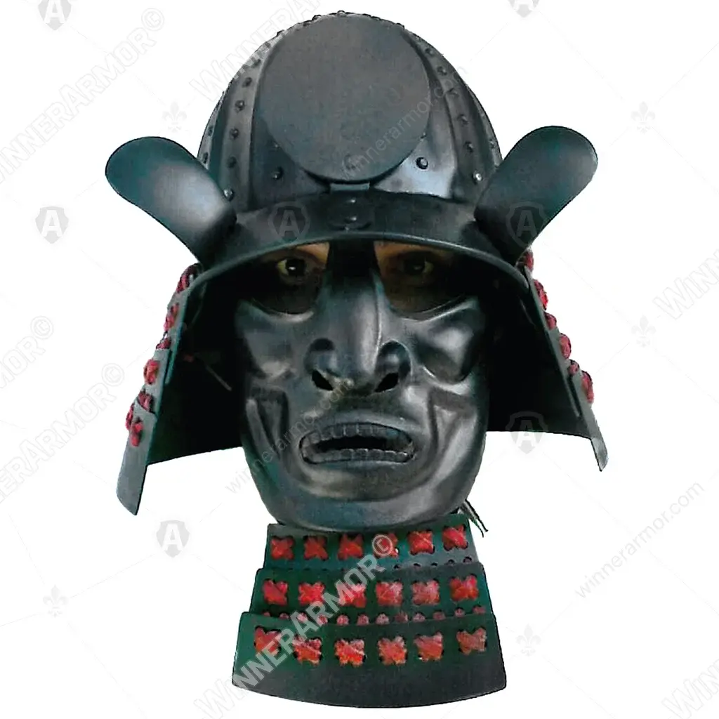 Japanese kabuto helmet with fixed face mask