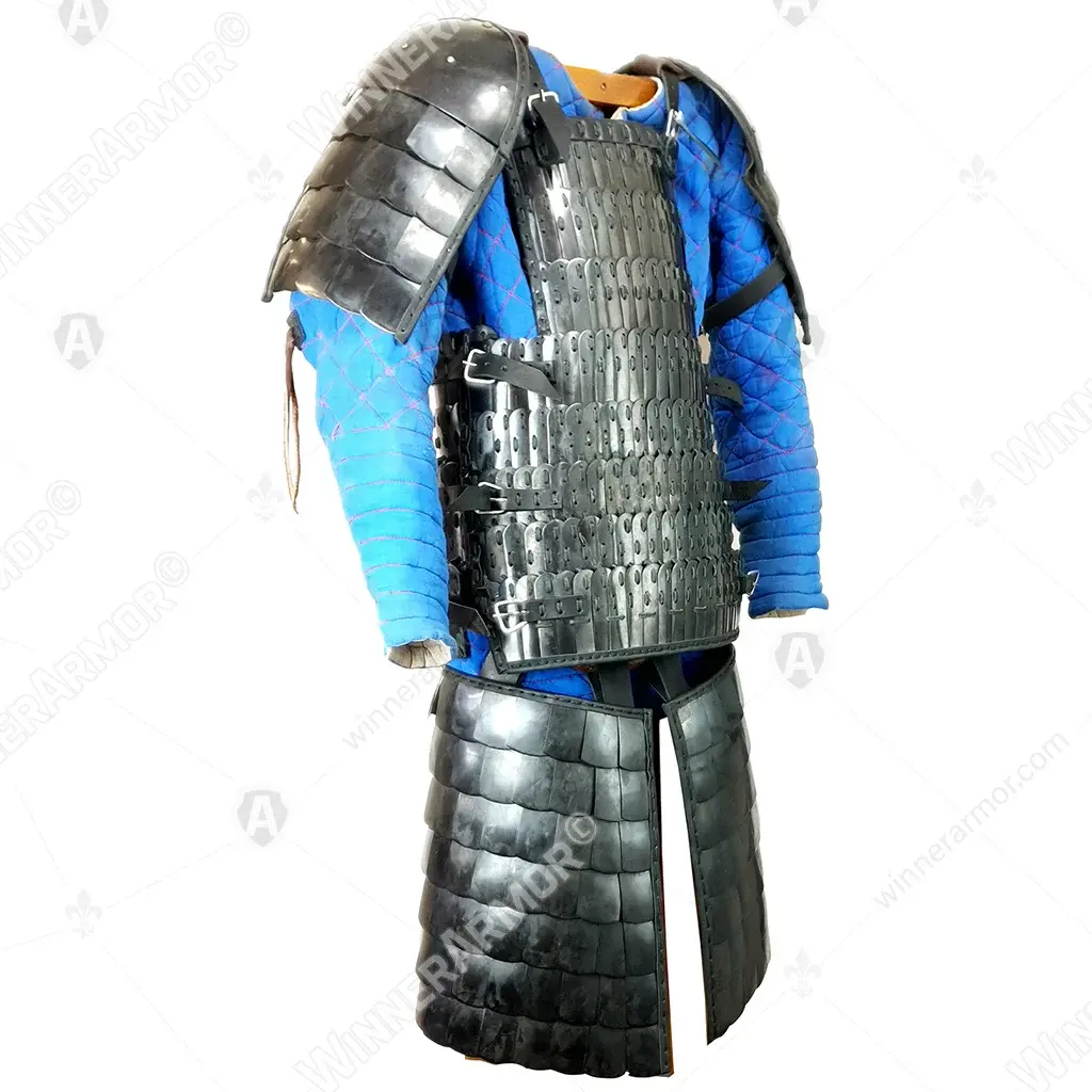 Blackened lamellar torso armor for full contact