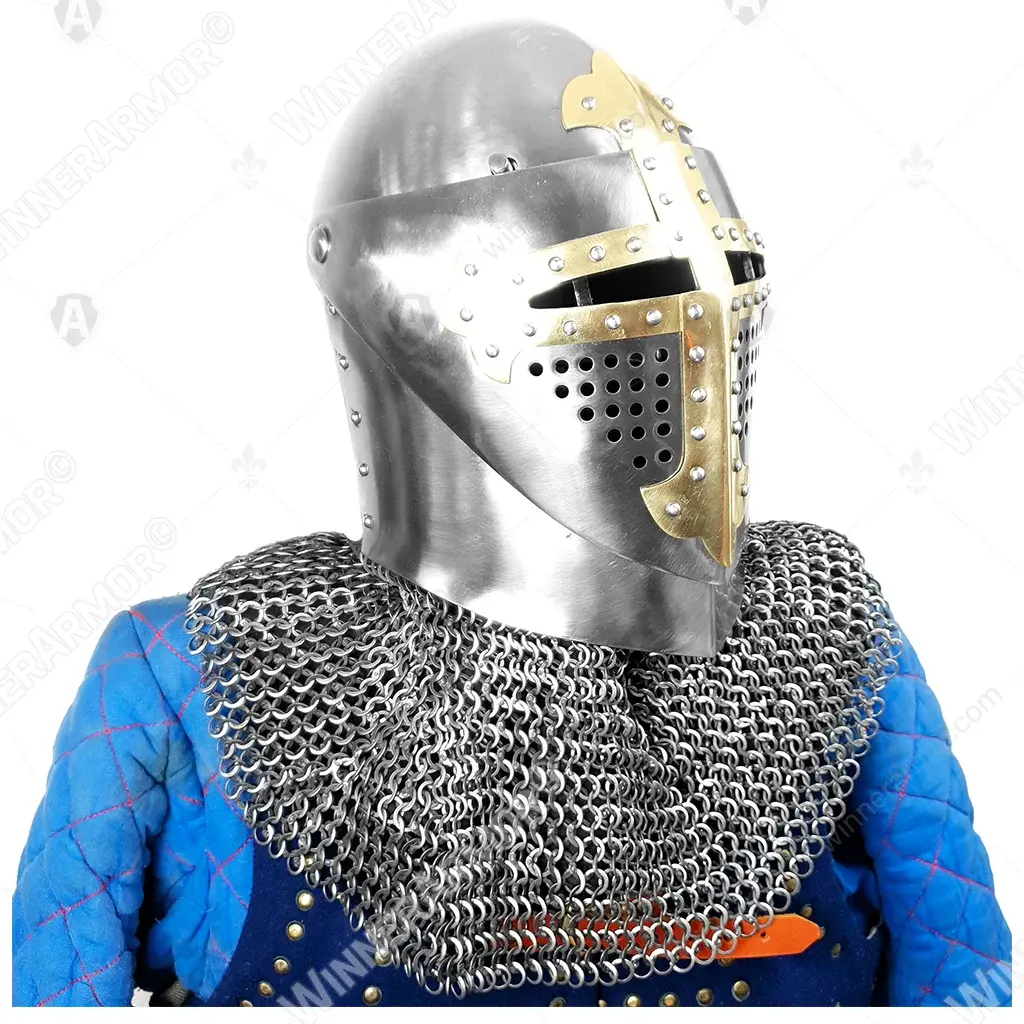 Sugarloaf Helm with Brass Cross for Buhurt