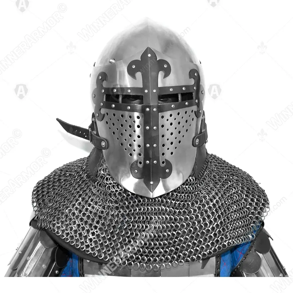 ROA helmet with black cross for buhurt