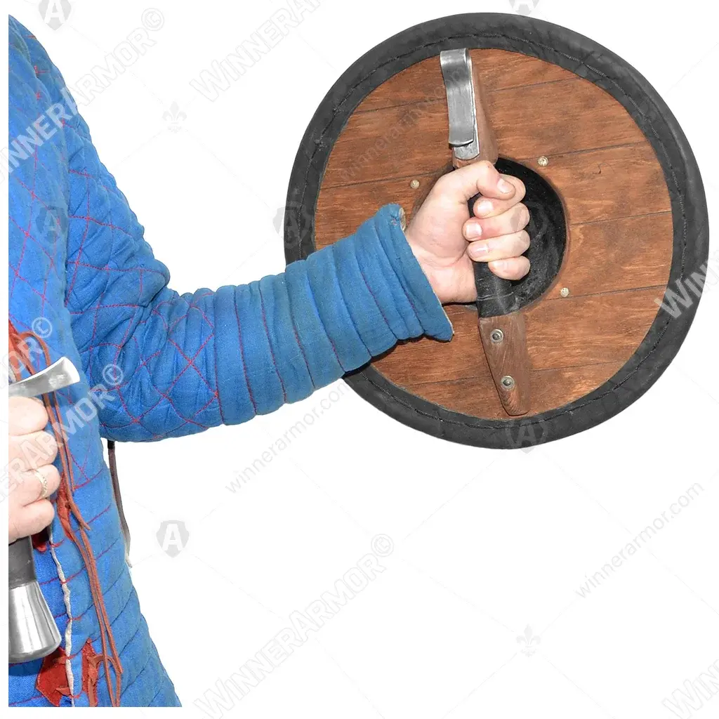 Wooden buckler with boss for full-contact fighting