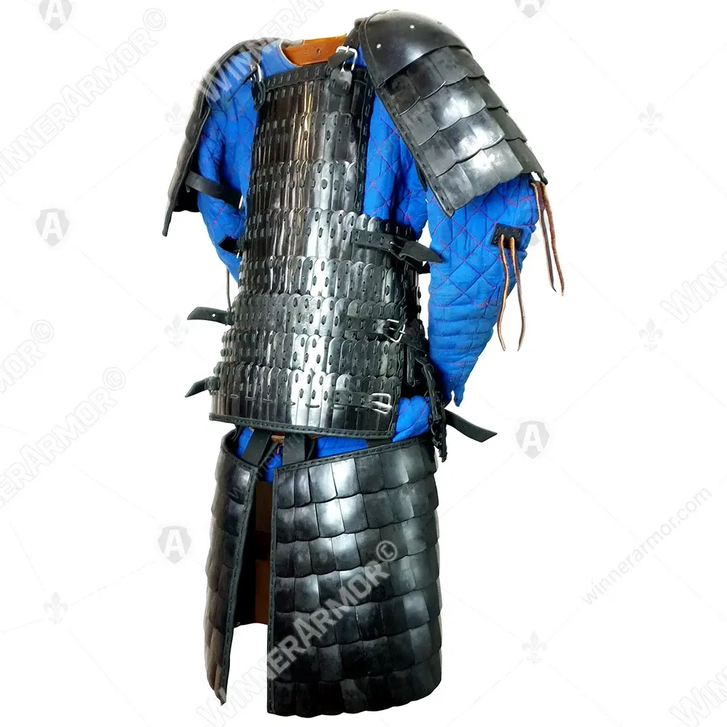 Blackened lamellar torso armor for full contact